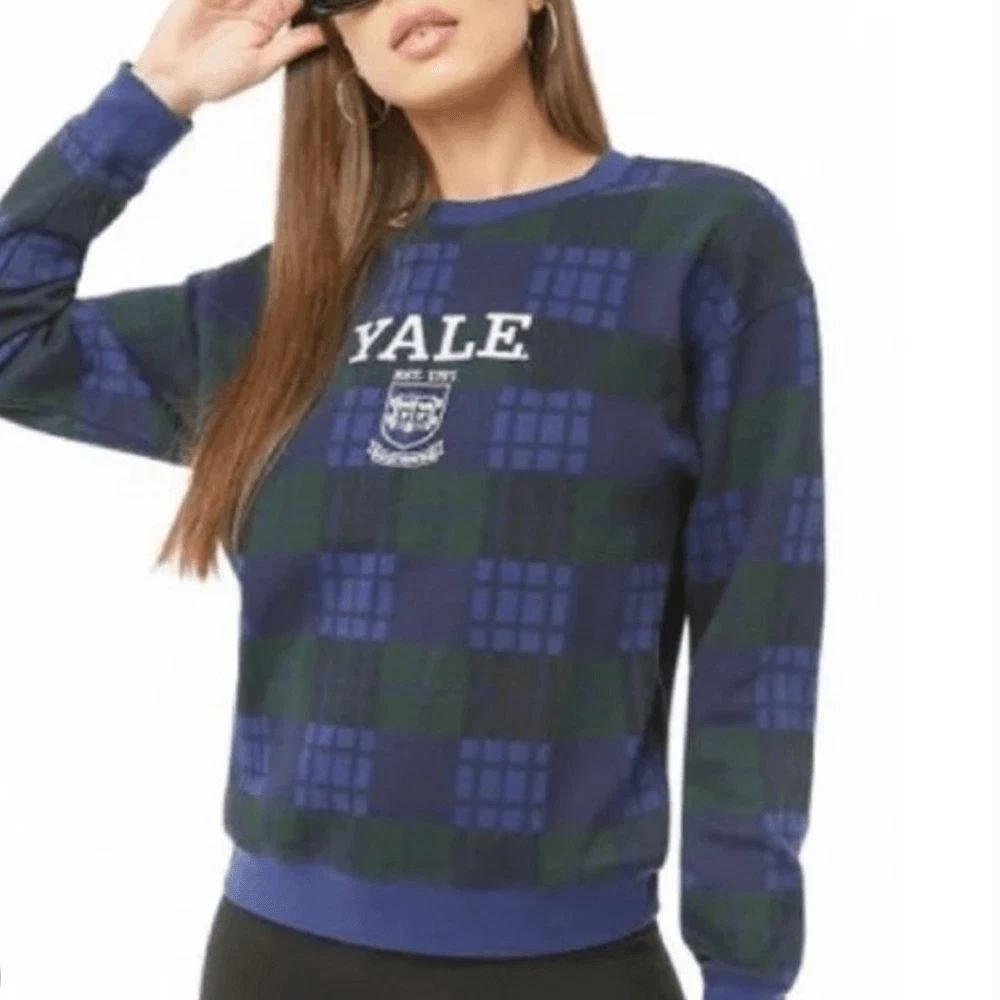 Yale University Plaid Crewneck Sweatshirt Purple Green Hybrid‎ Apparel Womens S